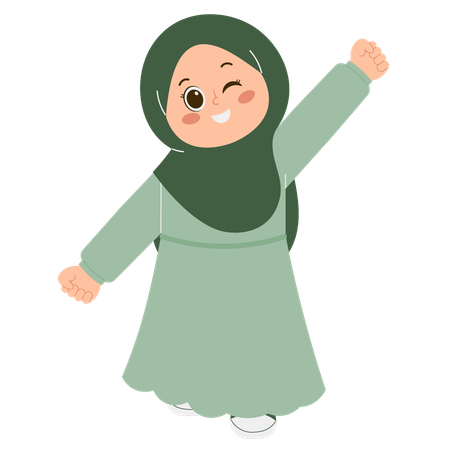 Cute Hijab Girl Happy  Illustration