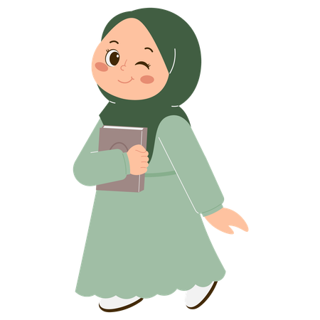 Cute Hijab Girl Holding Book  일러스트레이션