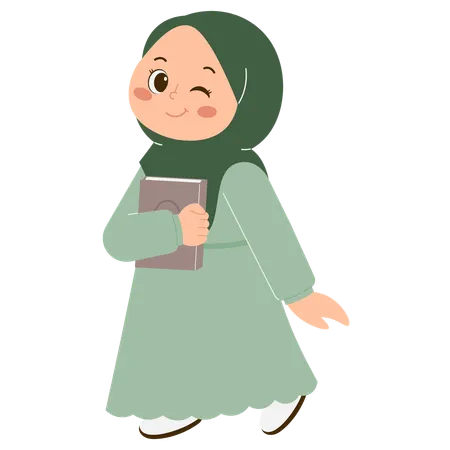 Cute Hijab Girl Holding Book  일러스트레이션