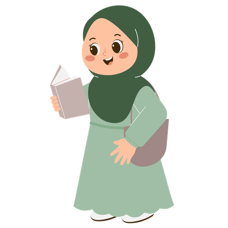 Cute Hijab Girl Reading Book  Illustration