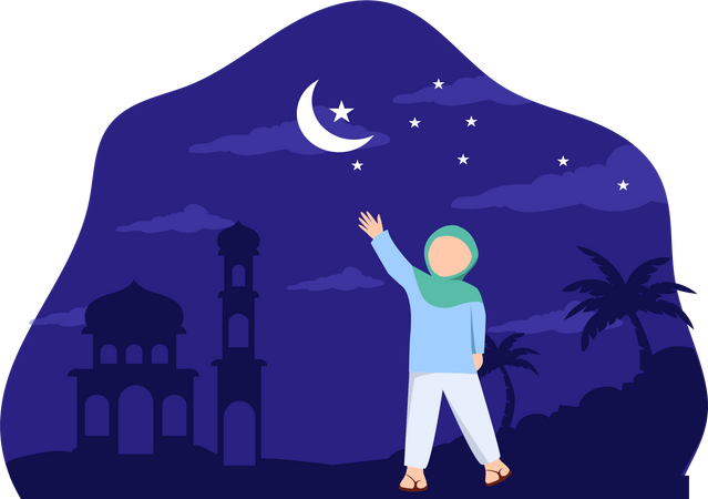 Cute hijjab girl waving hand  Illustration