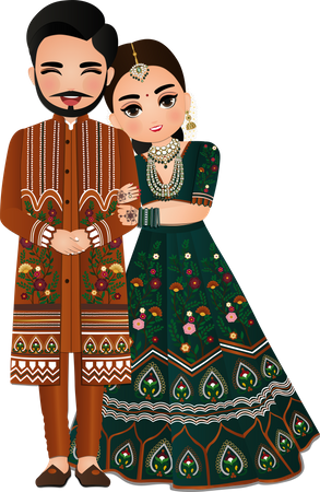 Cute hindu couple in traditional indian dress  Illustration