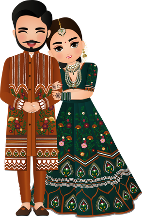 Cute hindu couple in traditional indian dress  Illustration