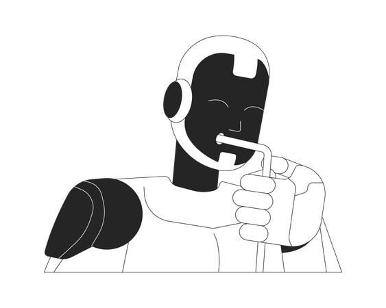 Cute humanoid robot sips straw Illustration