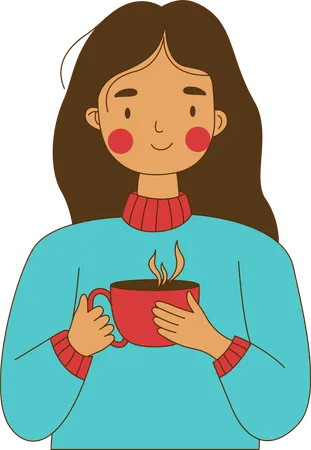 Cute Innocent Nerd Girl Character Holding a Cup of Coffee  Illustration