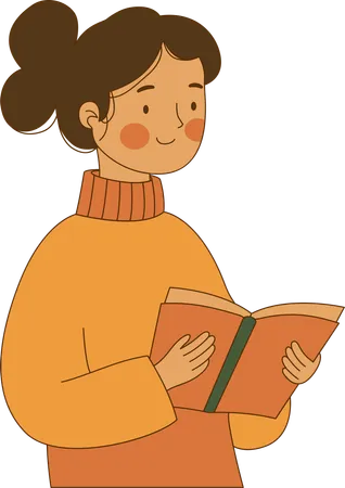 Cute Innocent Nerd Girl Character Reading a Book  Illustration