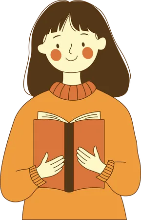 Cute Innocent Nerd Girl Character Reading a Book  Illustration