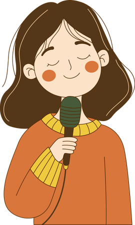 Cute Innocent Nerd Girl Character Singing with Microphone  Illustration