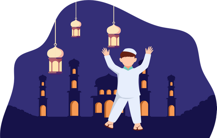 Cute Isalamic boy enjoying ramadan festival Illustration