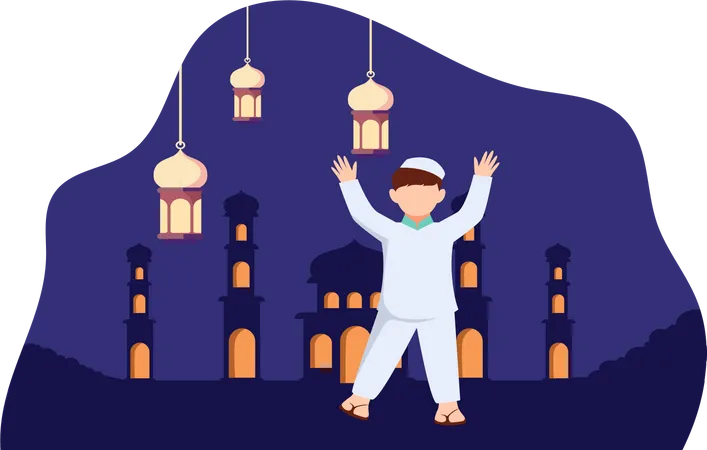 Cute Isalamic boy enjoying ramadan festival Illustration