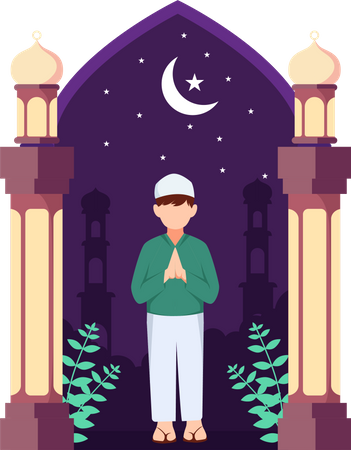 Cute Islamic boy doing Islamic prayer  Illustration