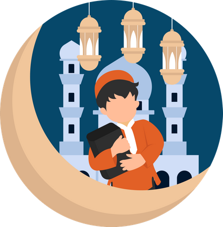 Cute islamic boy holding holy book  Illustration