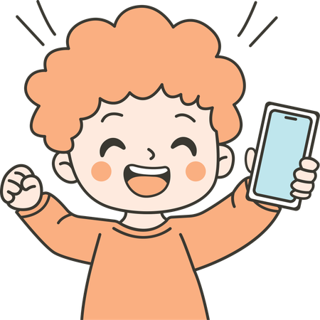 Cute Kid Boy Character Holding mobile  Illustration