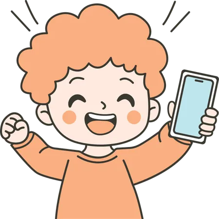 Cute Kid Boy Character Holding mobile  Illustration