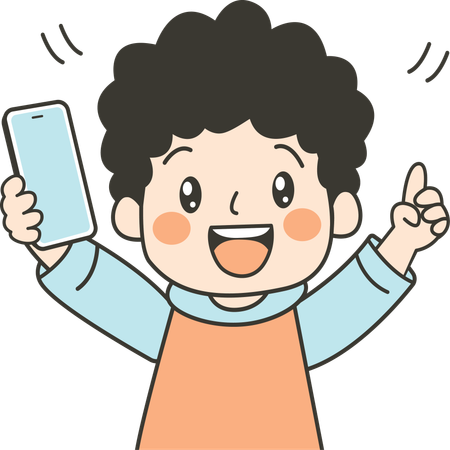 Cute Kid Boy Character Holding phone  Illustration