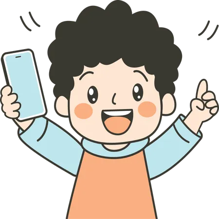 Cute Kid Boy Character Holding phone  Illustration