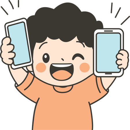 Cute Kid Boy Holding mobile  Illustration