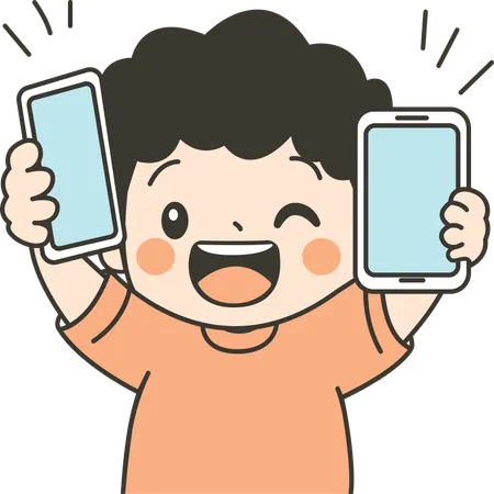 Cute Kid Boy Holding mobile  Illustration