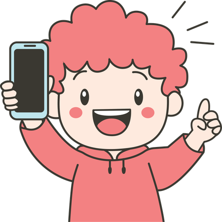 Cute Kid Boy Holding phone  Illustration