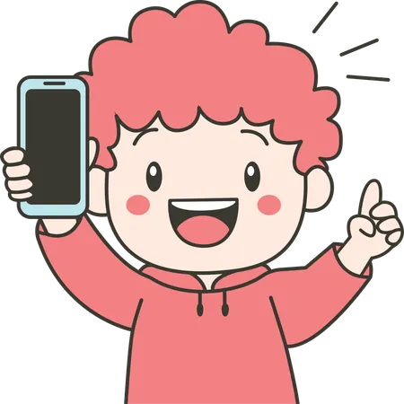 Cute Kid Boy Holding phone  Illustration