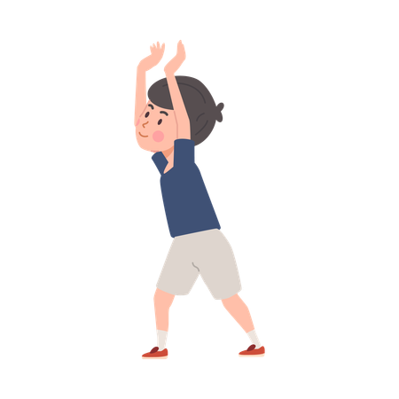 Cute kid boy stands with hands up and prepares to hit ball  Illustration