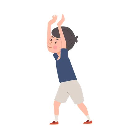 Cute kid boy stands with hands up and prepares to hit ball  Illustration