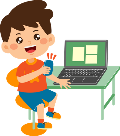 Cute kid boy use laptop  Illustration