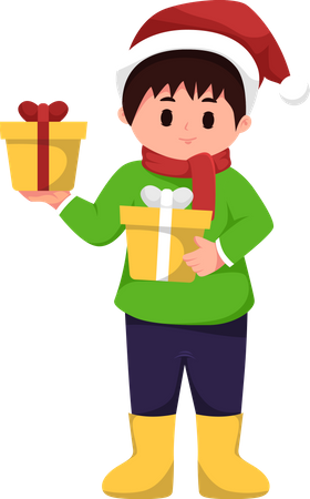 Cute Kid holding christmas present  Illustration