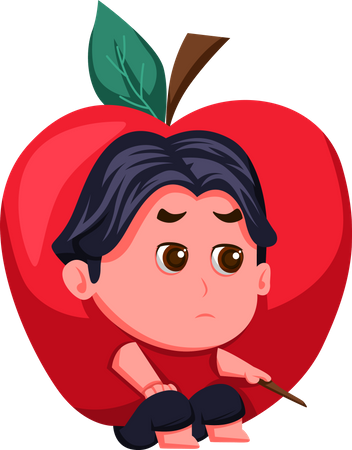 Cute Kid In apple Costume  Illustration