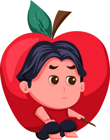 Cute Kid In apple Costume  Illustration