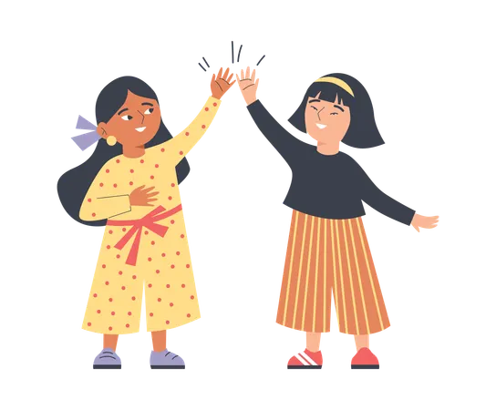 Cute kids girls smile and give each other high five  Illustration