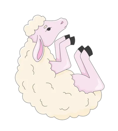 Cute lamb lying on side  Illustration