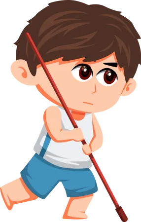 Cute Little Athlete throwing stick  Illustration