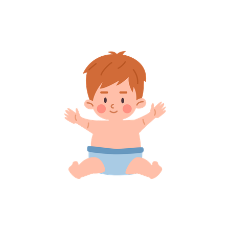 Cute little baby boy in diaper  Illustration