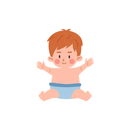 Cute little baby boy in diaper  Illustration