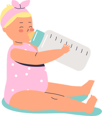 Cute little baby drinking milk from bottle  Illustration