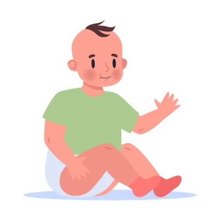 Cute Little Baby In The Diaper Sitting Seven Month Old Baby Happy Child Isolated Vector Illustration In Cartoon Style Illustration