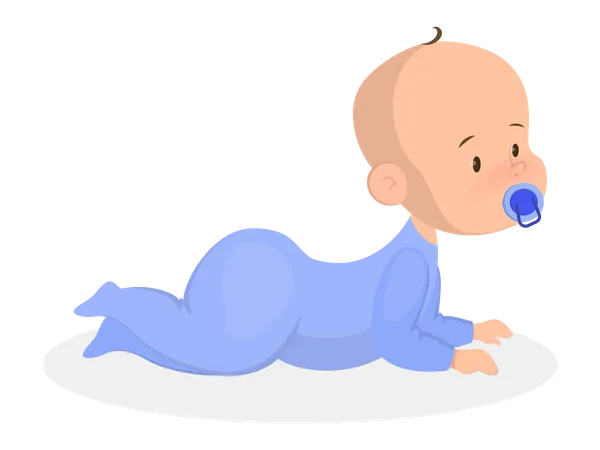 Cute Little Baby Lying Three Month Old Child Kid In The Blue Clothes With Pacifier Isolated Vector Illustration In Cartoon Style Illustration
