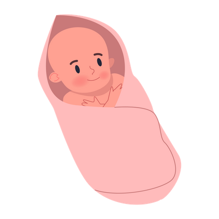 Cute little baby lying in swaddle  Illustration