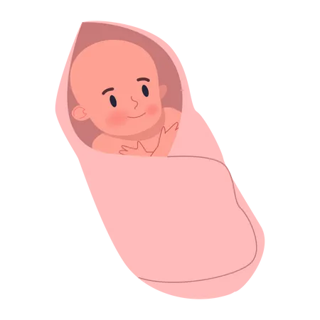 Cute little baby lying in swaddle  Illustration
