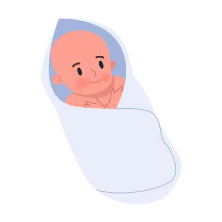 Cute Little Baby Lying In Swaddle Newborn Child Kid In The White Blanket Isolated Vector Illustration In Cartoon Style Illustration