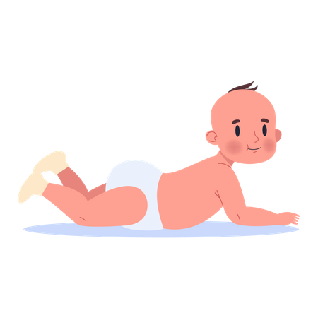 Cute little baby lying. Three month old child. Kid in the white diaper Illustration