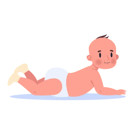 Cute little baby lying. Three month old child. Kid in the white diaper  イラスト