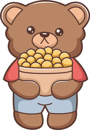 Cute Little Bear holding acornnut basket  Illustration