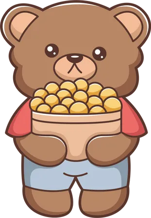 Cute Little Bear holding acornnut basket  Illustration