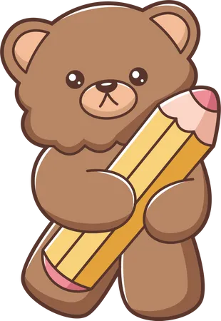 Cute Little Bear holding pencil  Illustration
