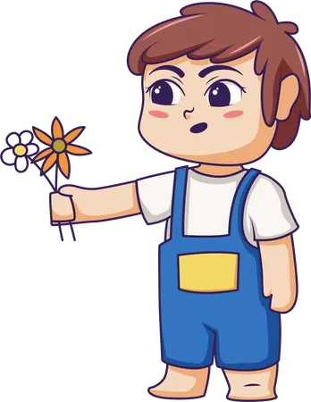 Cute Little Boy holding flower  Illustration