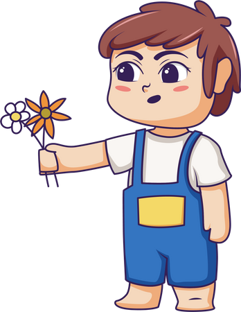 Cute Little Boy holding flower  Illustration