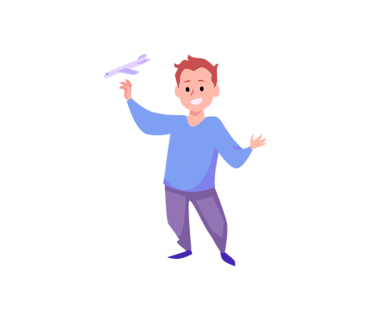 Cute little boy playing with toy plane  Illustration
