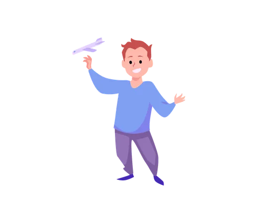 Cute little boy playing with toy plane  Illustration